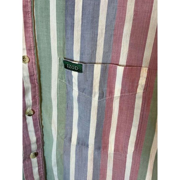 Izod Mens XL Striped Short Sleeve Button Up Shirt - Picture 4 of 6
